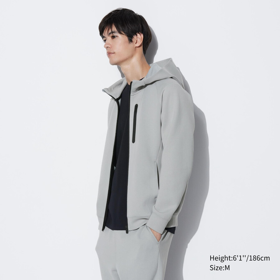 sudadera con capucha y cremallera elástica dry stretch de uniqlo gris claro para hombre