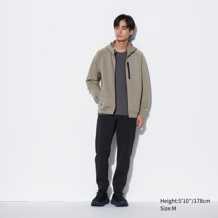 sudadera con capucha y cremallera elástica dry stretch de uniqlo gris claro para hombre