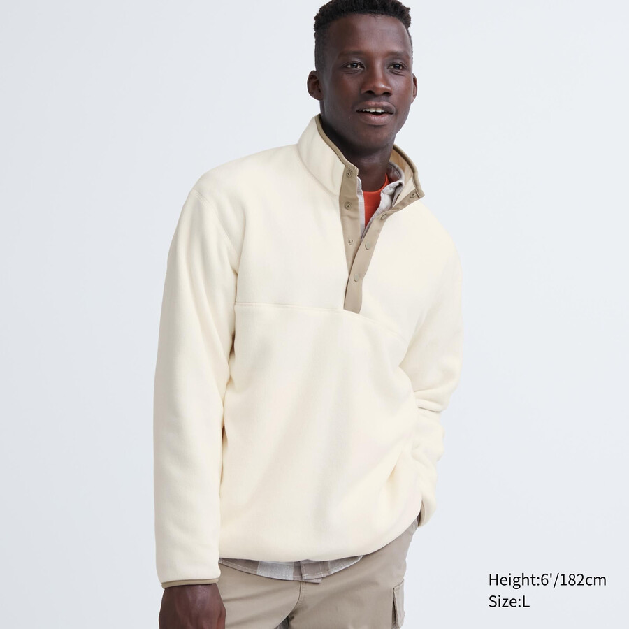 sudadera con capucha y botones de forro polar uniqlo blanca para hombre