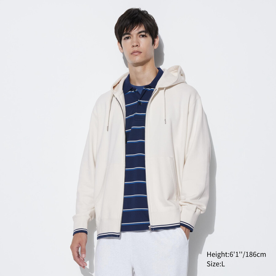 sudadera con capucha y cremallera uniqlo colour block para hombre color blanco
