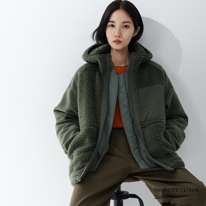 sudadera con capucha y cremallera de polar uniqlo beige para hombre