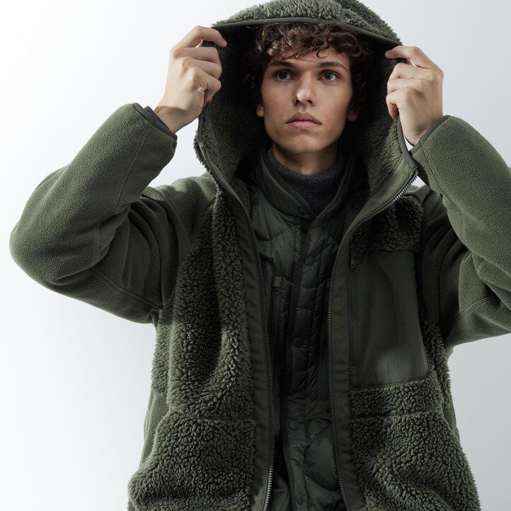 sudadera con capucha y cremallera de polar uniqlo beige para hombre