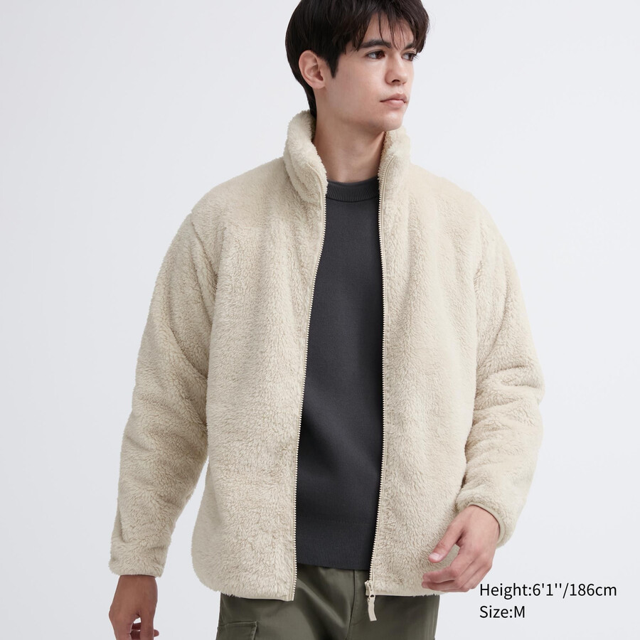 chaquetas de polar esponjoso uniqlo blancas con cremallera para hombre