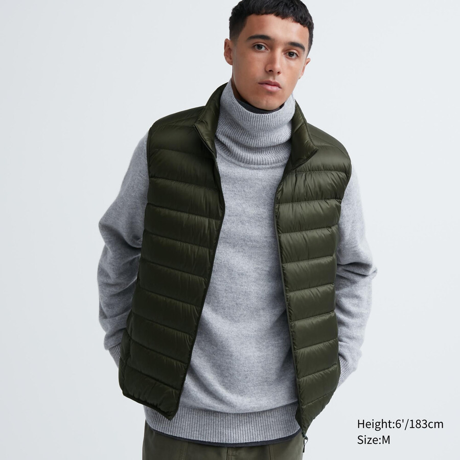 chaquetas acolchadas de plumón ultraligero uniqlo para hombre color oliva