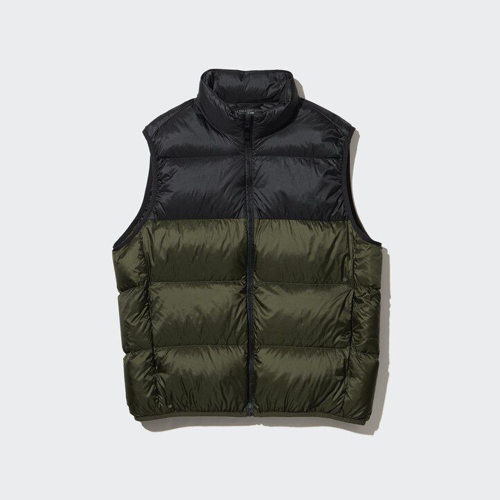 chaquetas de plumón ultraligeras uniqlo con bloques de color oliva para hombre