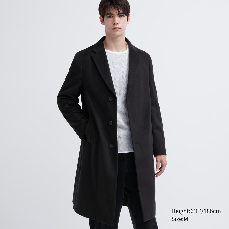 chaquetas chesterfield de mezcla de lana uniqlo para hombre color negro
