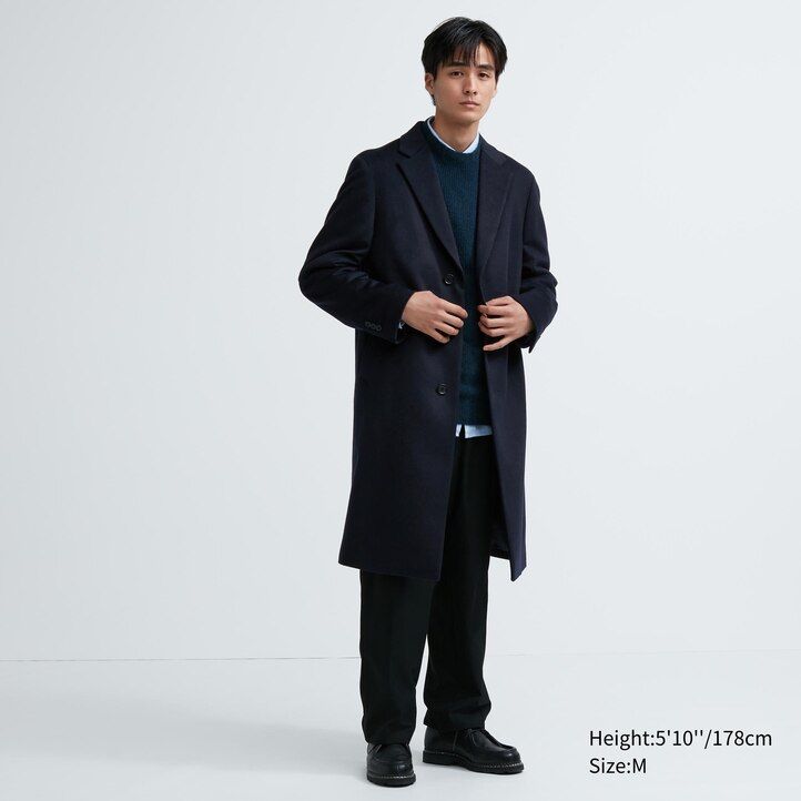 chaquetas chesterfield de mezcla de lana uniqlo para hombre color negro