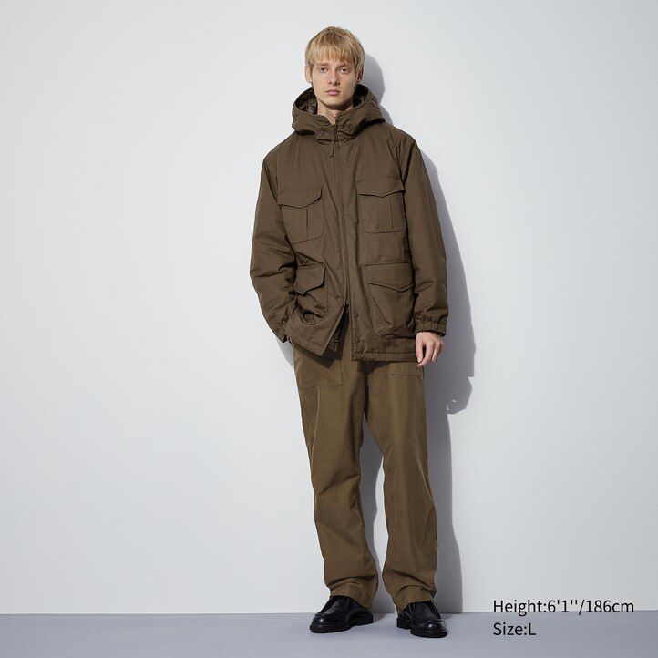 chaquetas utilitarias acolchadas y cálidas uniqlo heattech para hombre color negro