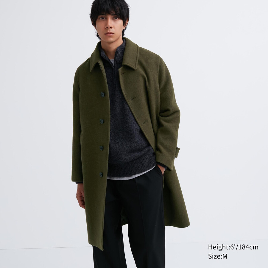 chaquetas uniqlo balmacaan color oliva para hombre