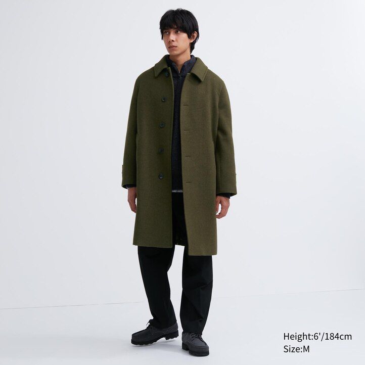 chaquetas uniqlo balmacaan color oliva para hombre