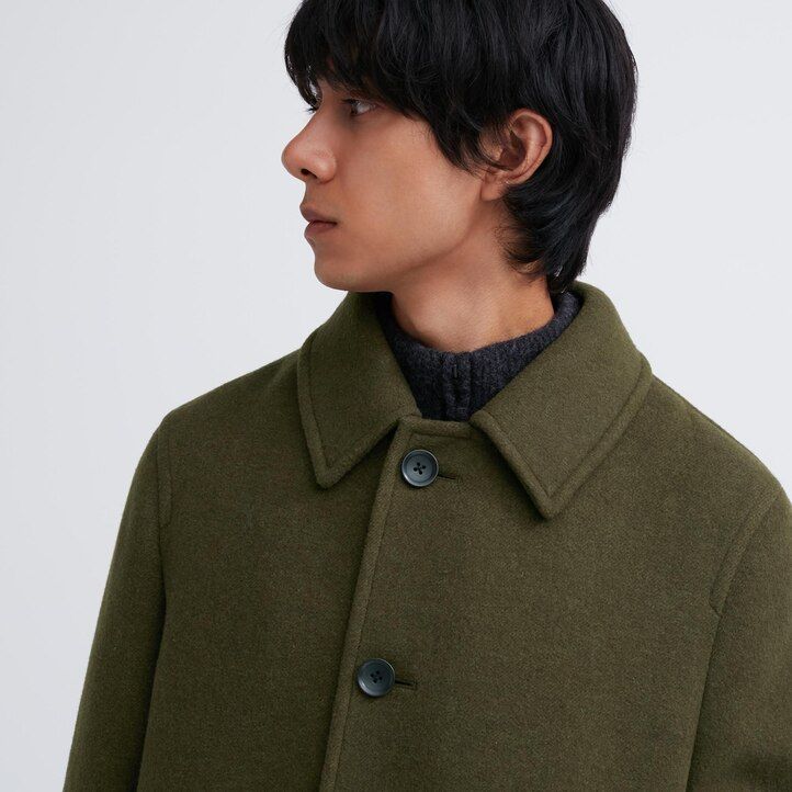 chaquetas uniqlo balmacaan color oliva para hombre