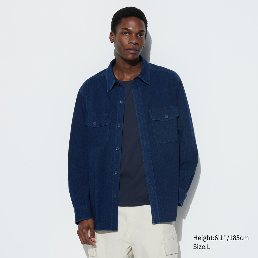 chaquetas de mezclilla de jersey azul uniqlo para hombre