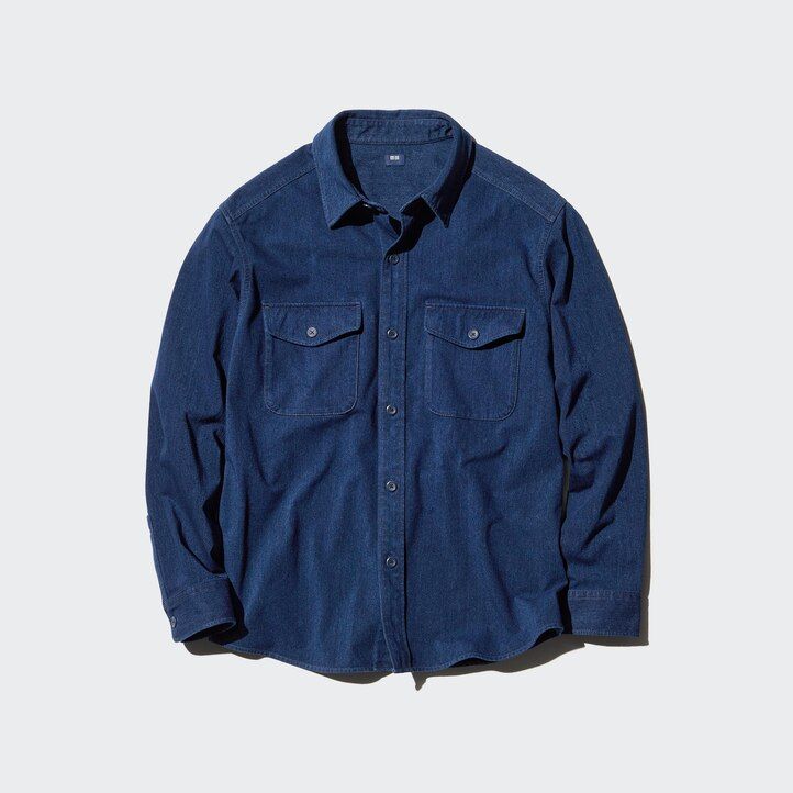 chaquetas de mezclilla de jersey azul uniqlo para hombre