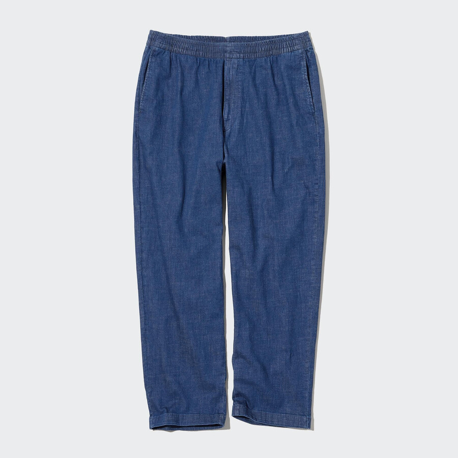 vaqueros azules de corte relajado hasta los tobillos de uniqlo para hombre