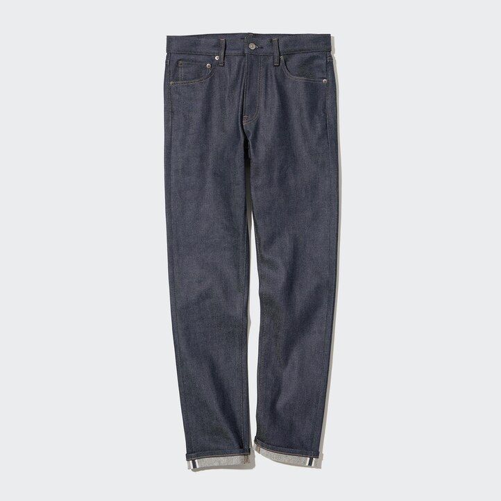 vaqueros ajustados elásticos con orillo uniqlo para hombre color azul marino