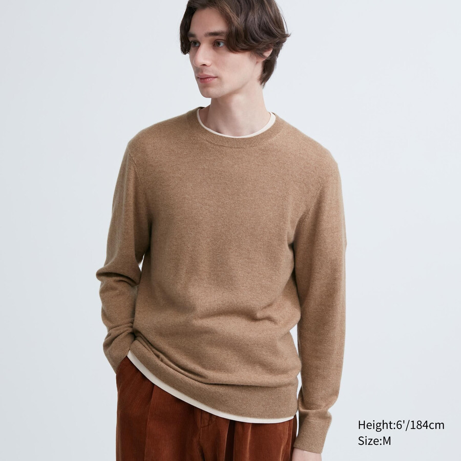 suéteres de cuello redondo uniqlo 100pctshmere para hombre en color marrón