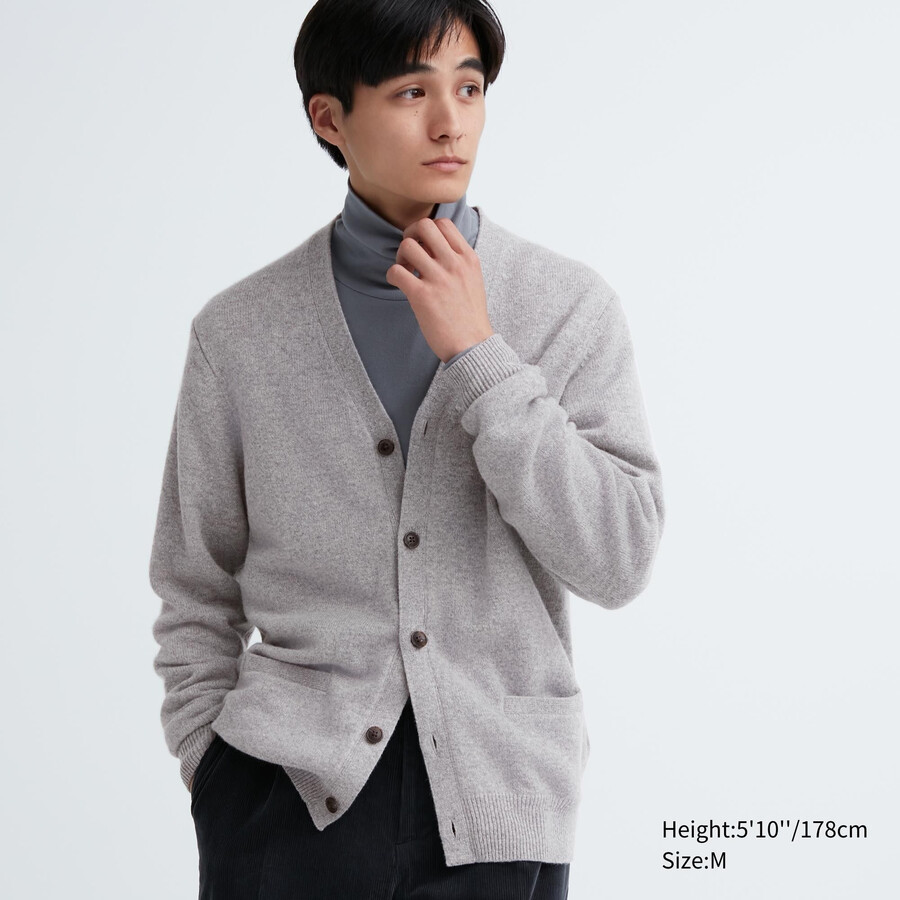 suéteres de cuello en v de lana de cordero premium uniqlo para hombre en gris