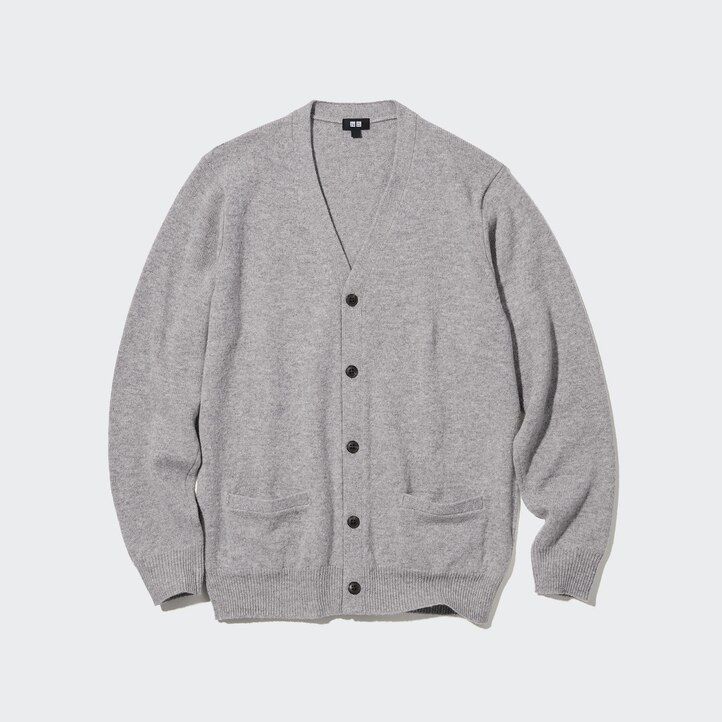suéteres de cuello en v de lana de cordero premium uniqlo para hombre en gris
