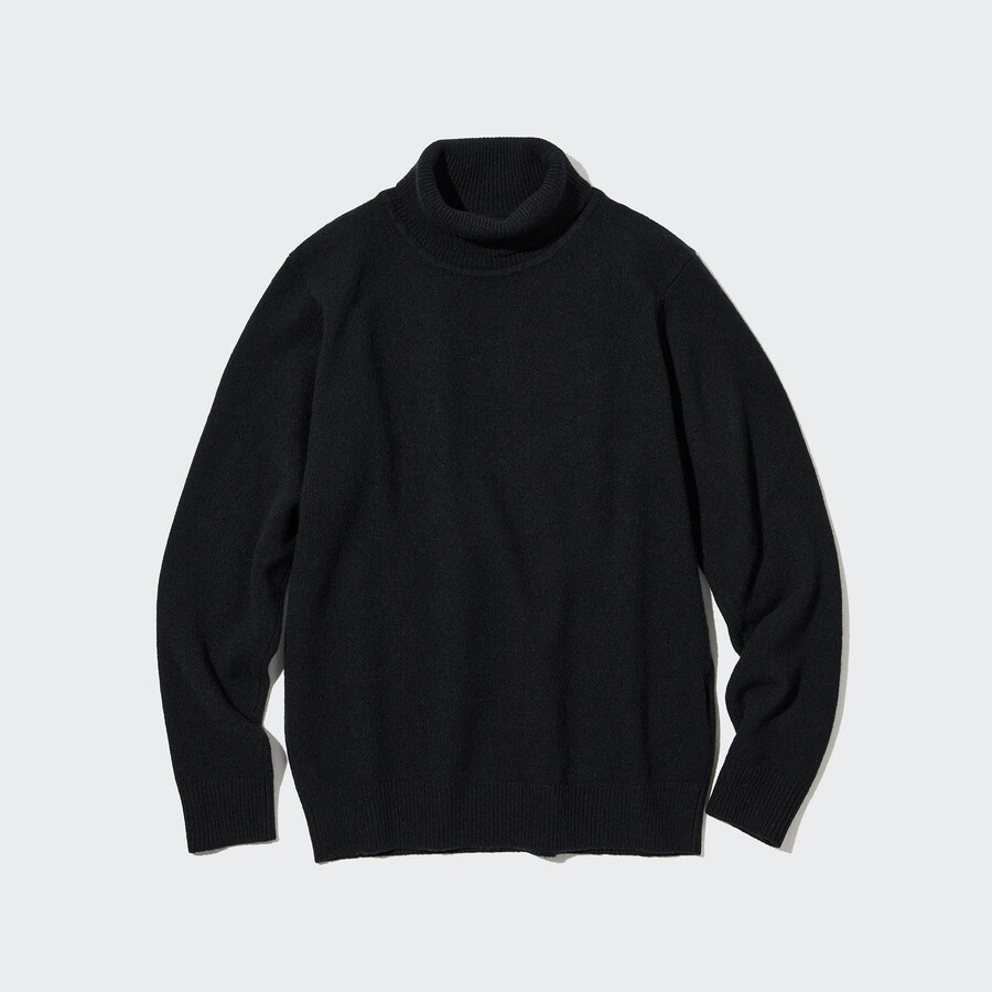 suéteres de lana de cordero premium uniqlo para hombre en negro