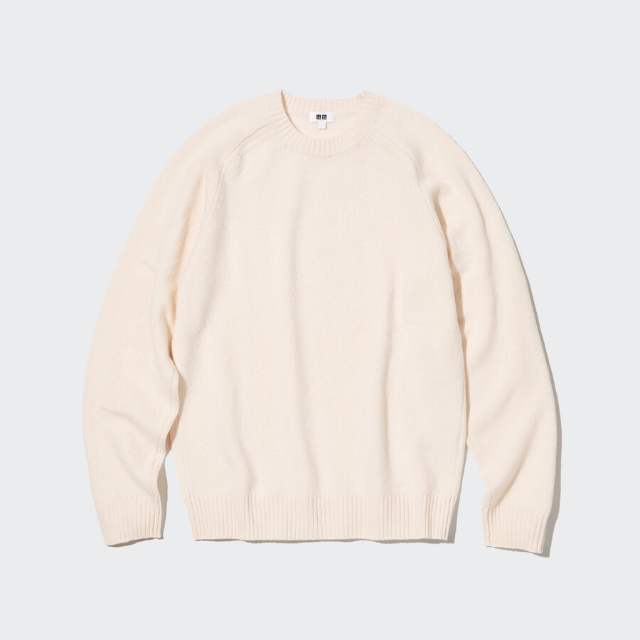 suéteres de cuello redondo de lana de cordero premium uniqlo para hombre blancos