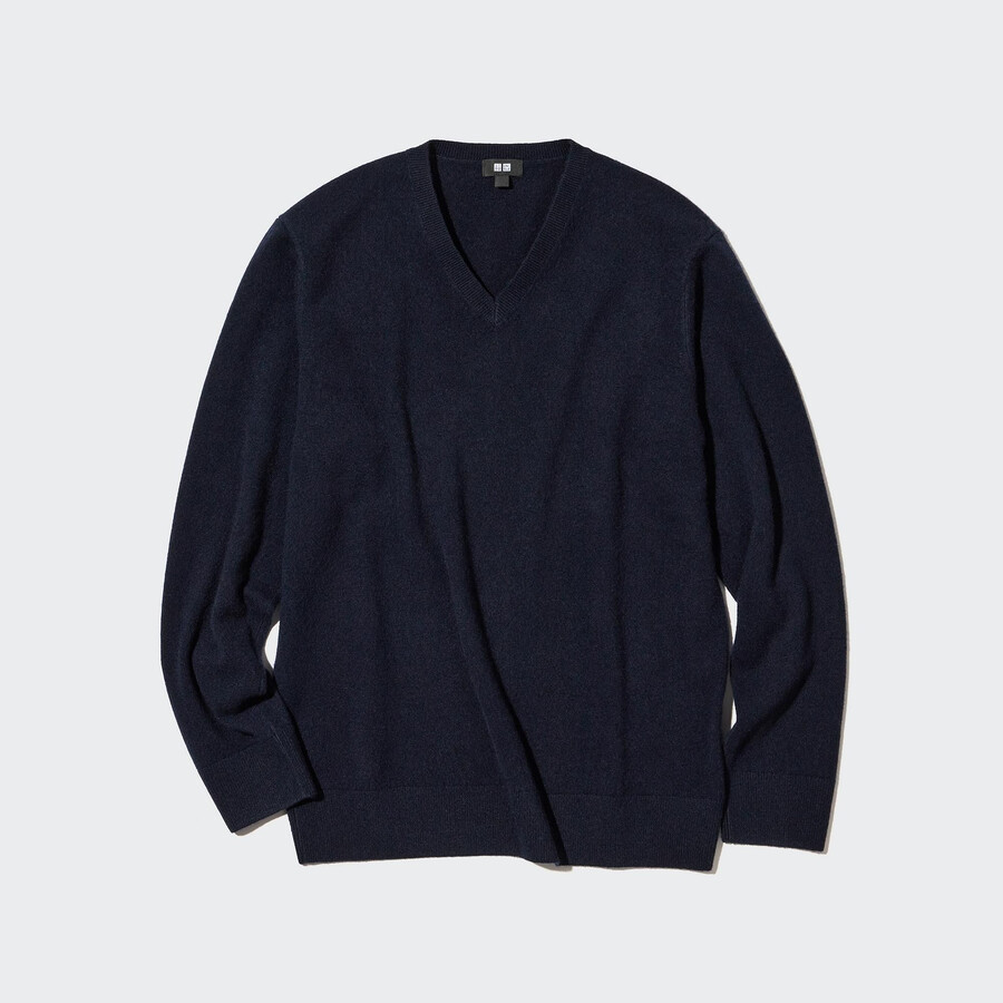 suéteres de cuello en v uniqlo 100pctshmere para hombre en azul marino