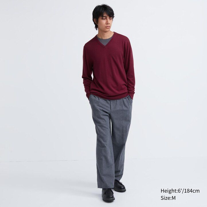 suéteres de cuello en v para hombre de merino extrafino 100 gris uniqlo