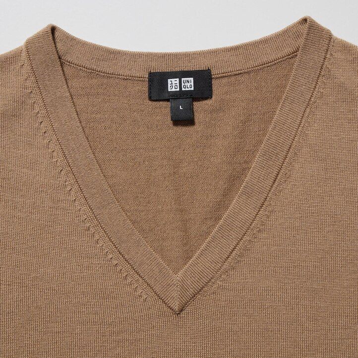 suéteres de cuello en v para hombre de merino extrafino 100 gris uniqlo