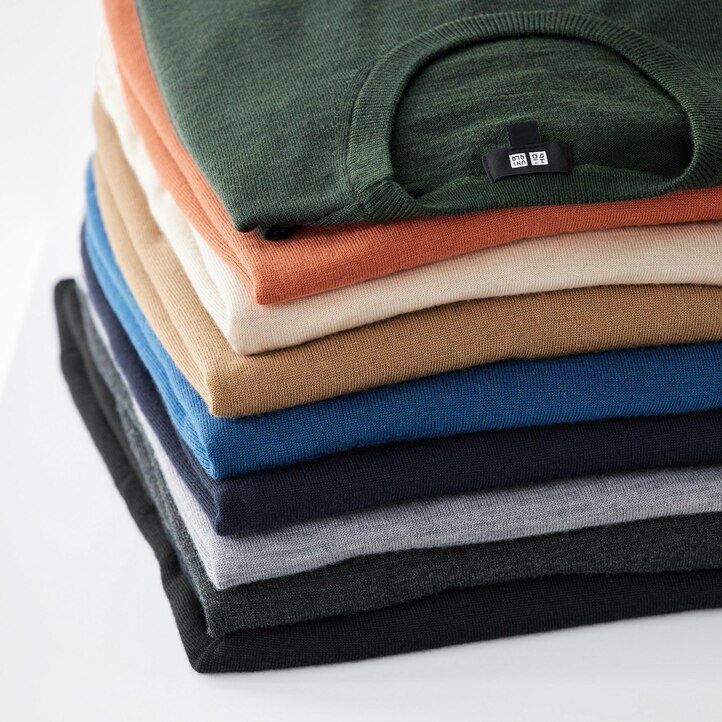 jerséis de cuello redondo de merino extrafino gris uniqlo para hombre