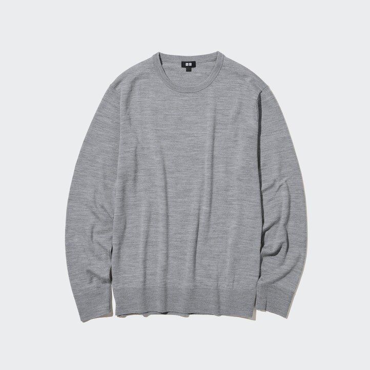 jerséis de cuello redondo de merino extrafino gris uniqlo para hombre