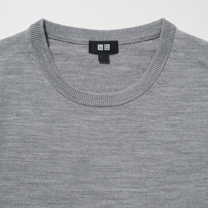 jerséis de cuello redondo de merino extrafino gris uniqlo para hombre