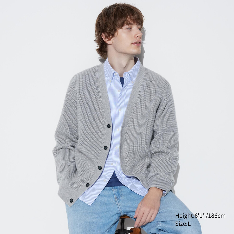 jerséis de punto de calibre medio uniqlo grises con cuello en v para hombre