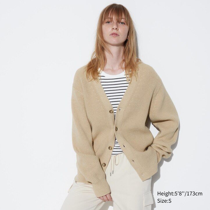 jerséis de punto de calibre medio uniqlo grises con cuello en v para hombre