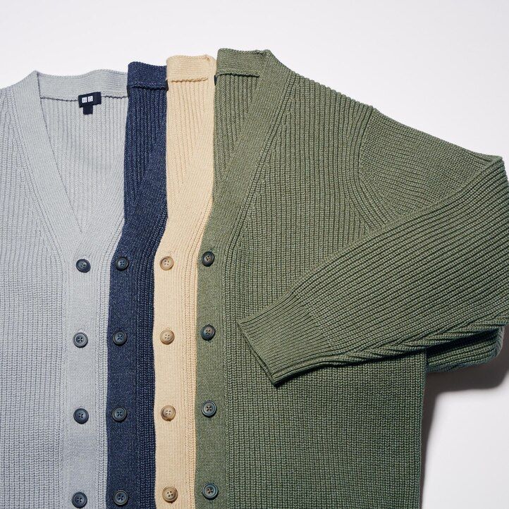 jerséis de punto de calibre medio uniqlo grises con cuello en v para hombre