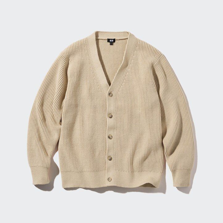 jerséis de punto de calibre medio uniqlo grises con cuello en v para hombre
