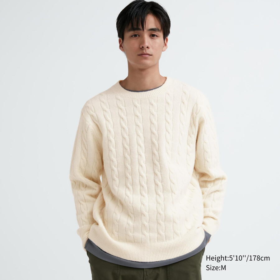 suéteres de cuello redondo de punto uniqlo souffle yarnble para hombre blancos