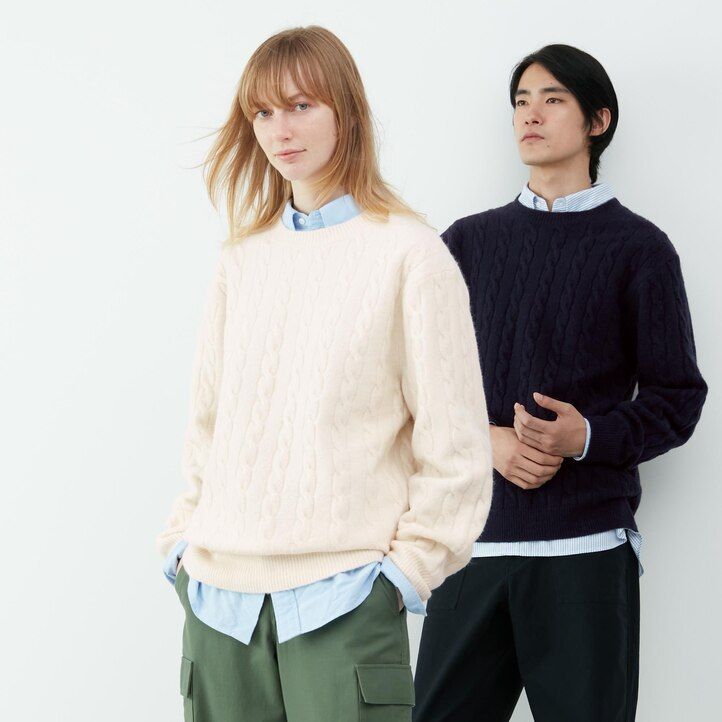 suéteres de cuello redondo de punto uniqlo souffle yarnble para hombre blancos