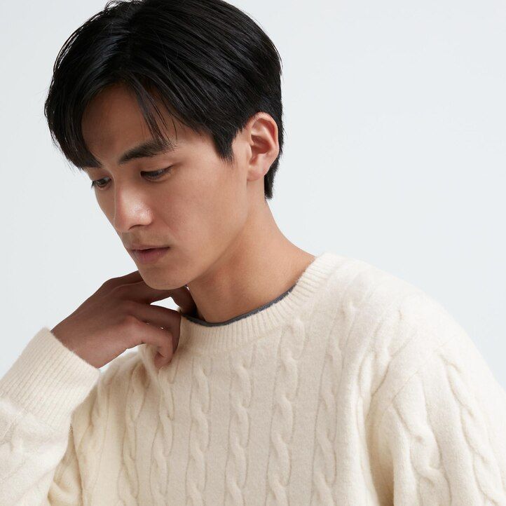 suéteres de cuello redondo de punto uniqlo souffle yarnble para hombre blancos