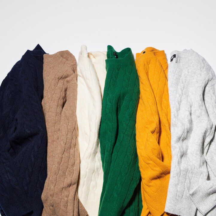 suéteres de cuello redondo de punto uniqlo souffle yarnble para hombre blancos