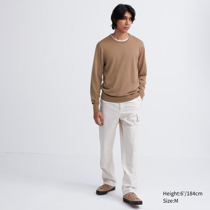 suéteres de cuello redondo para hombre de merino extrafino 100 gris uniqlo