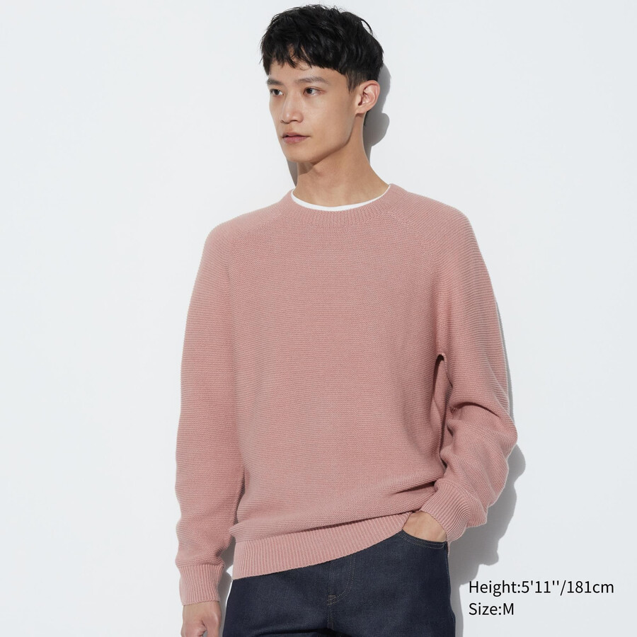 suéteres de cuello redondo sin costuras de punto 3d de uniqlo para hombre color rosa