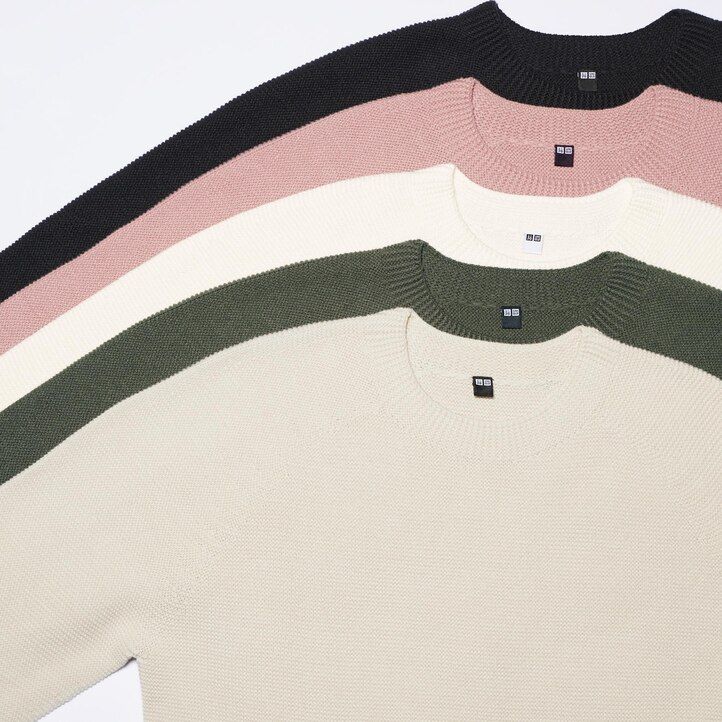 suéteres de cuello redondo sin costuras de punto 3d de uniqlo para hombre color rosa