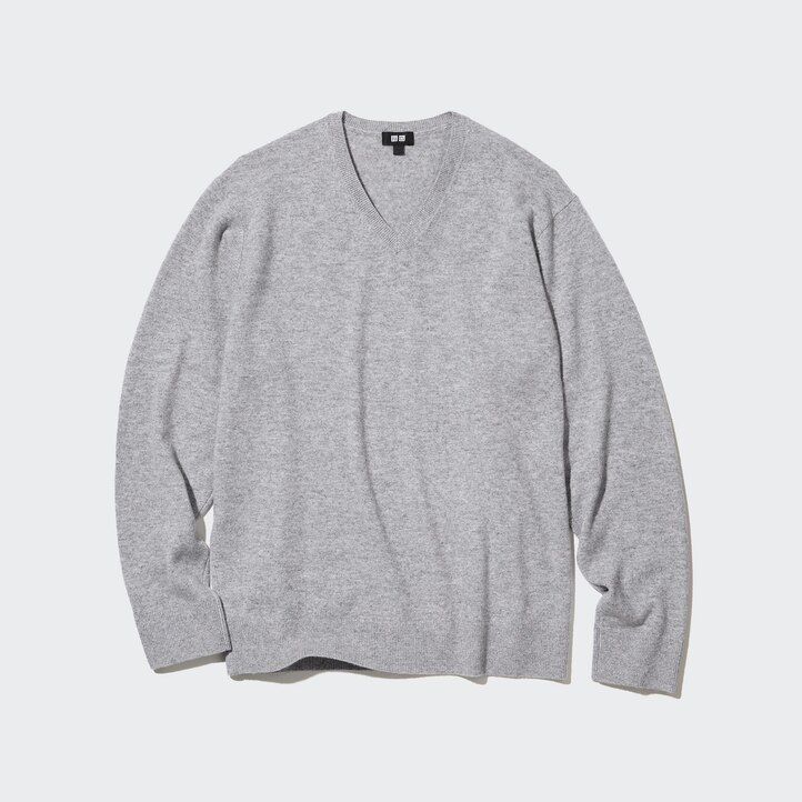 suéteres de cuello en v uniqlo 100pctshmere grises para hombre