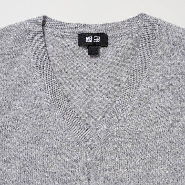suéteres de cuello en v uniqlo 100pctshmere grises para hombre