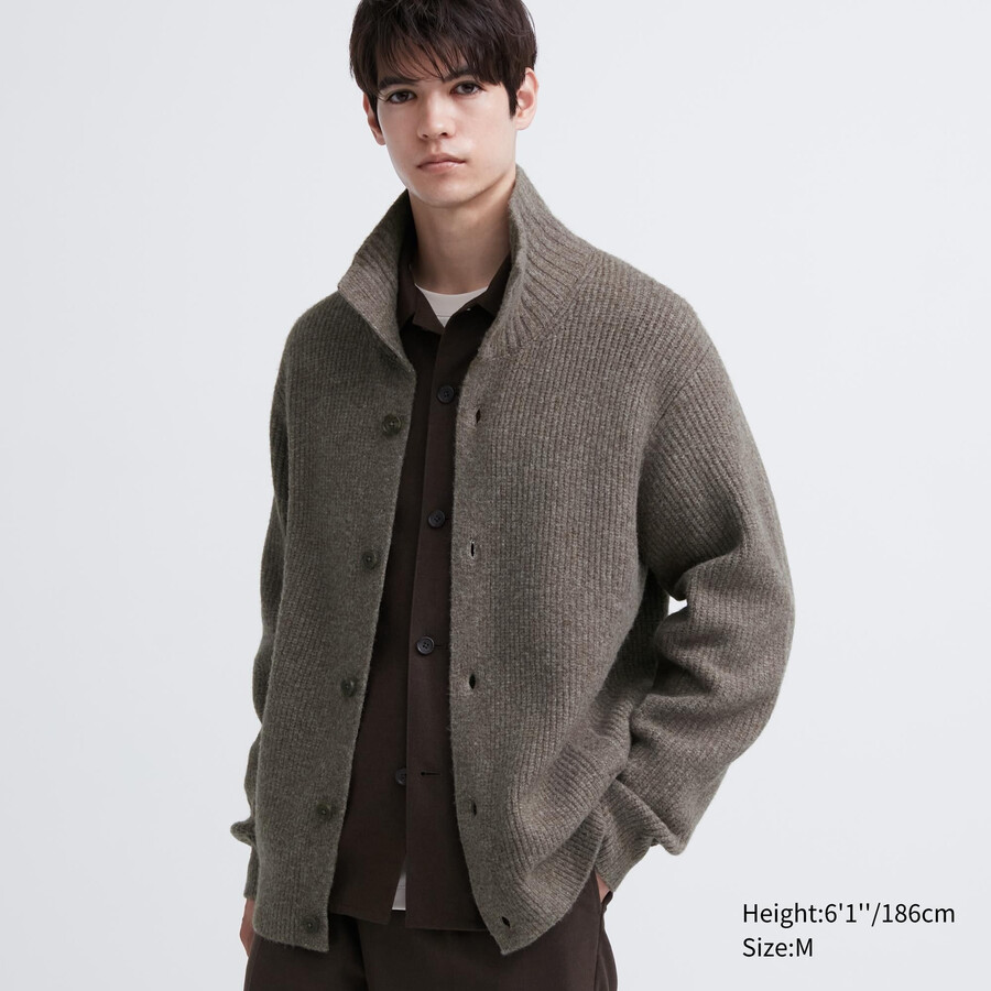 suéteres de cuello alto de calibre bajo de hilo soufflé uniqlo marrón para hombre