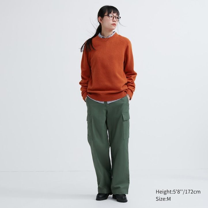jerséis de cuello redondo de lana de cordero premium de uniqlo naranja para hombre