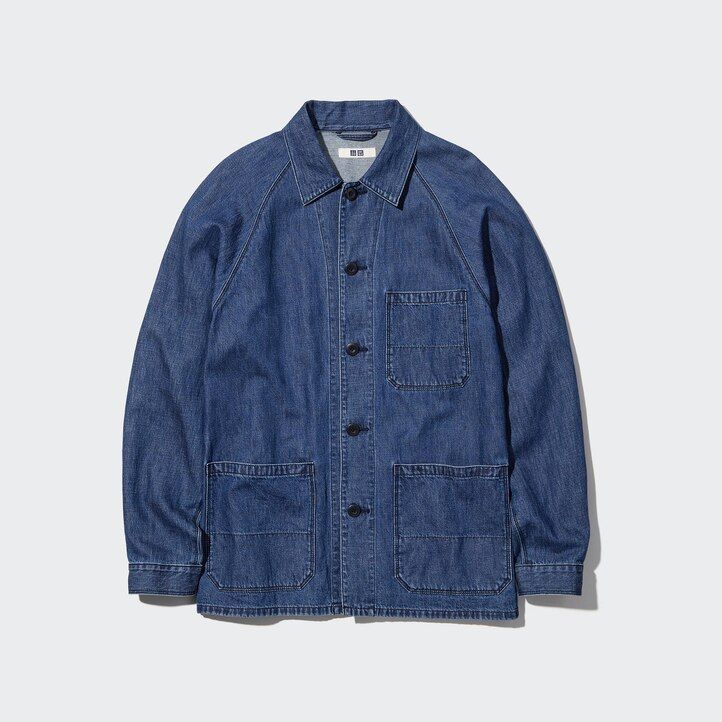 camisa utilitaria de mezcla de algodón y lino uniqlo azul para hombre