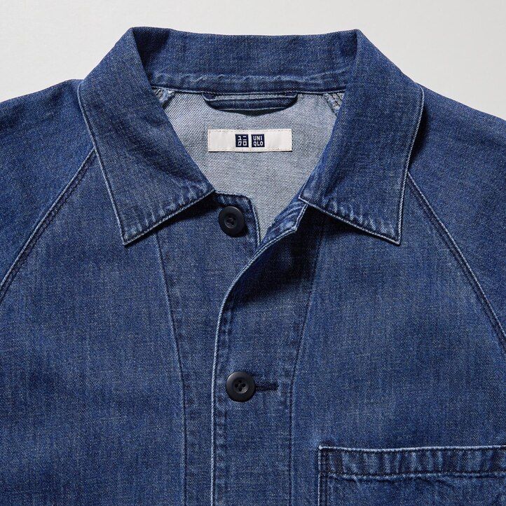 camisa utilitaria de mezcla de algodón y lino uniqlo azul para hombre