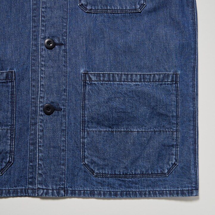 camisa utilitaria de mezcla de algodón y lino uniqlo azul para hombre