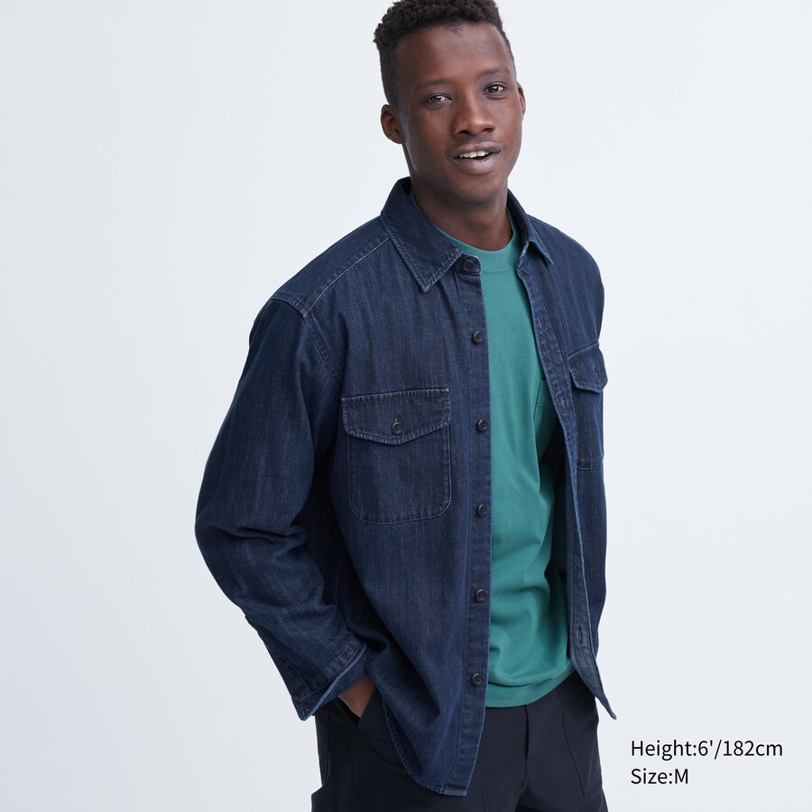 camisa vaquera oversize utility de uniqlo para hombre color azul