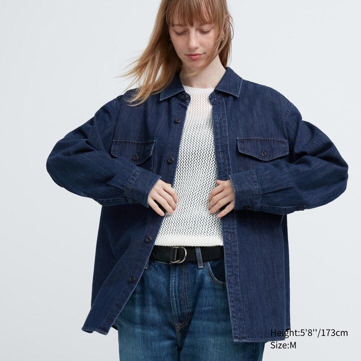 camisa vaquera oversize utility de uniqlo para hombre color azul